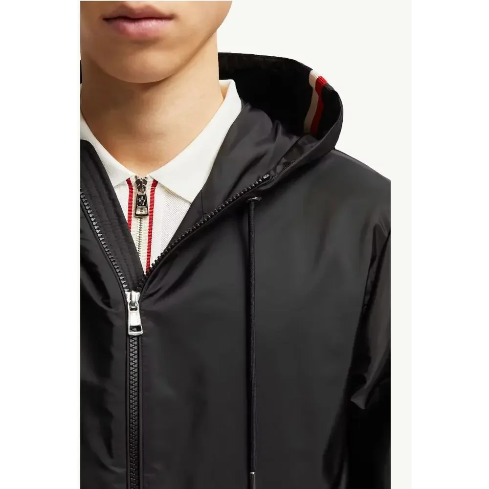 Moncler Grimpeurs Hooded Windbreaker Jacket Black Tricolor Trim Size 3 / Large